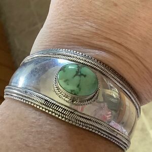NWOT Sterling SILVER 925 TURQUOISE WIDE WOMAN BANGLE BRACELET​​​